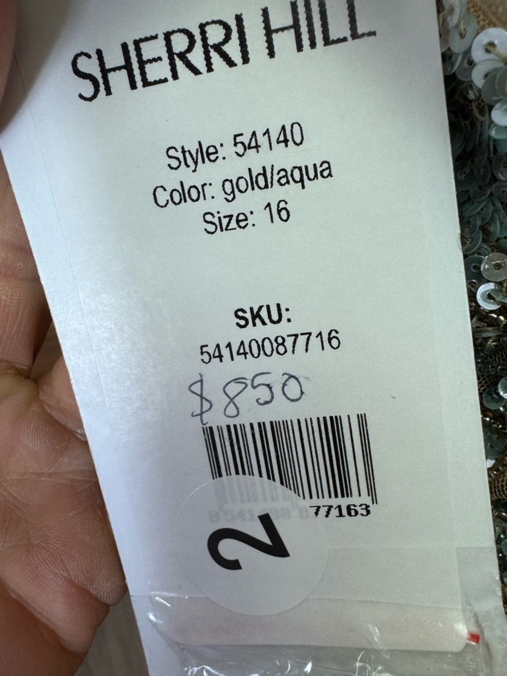 Sherri Hill Aqua Gold Red Carpet Goddess Gown NWT Size 16 - Picture 11 of 17
